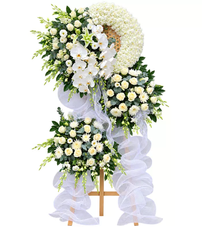 Kệ hoa viếng lan trắng, cụm hoa rủ