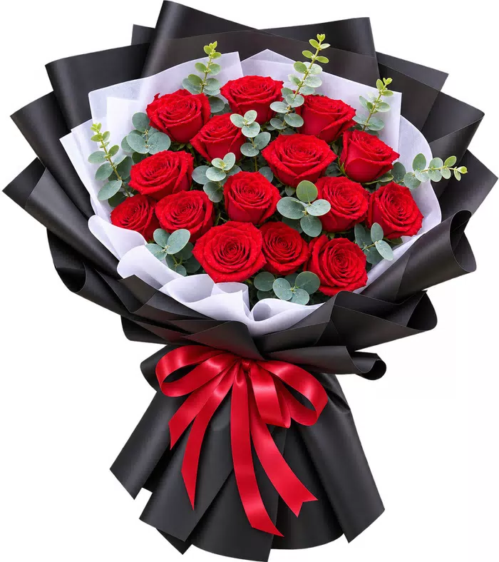 Bó hồng đỏ, giấy đen trắng