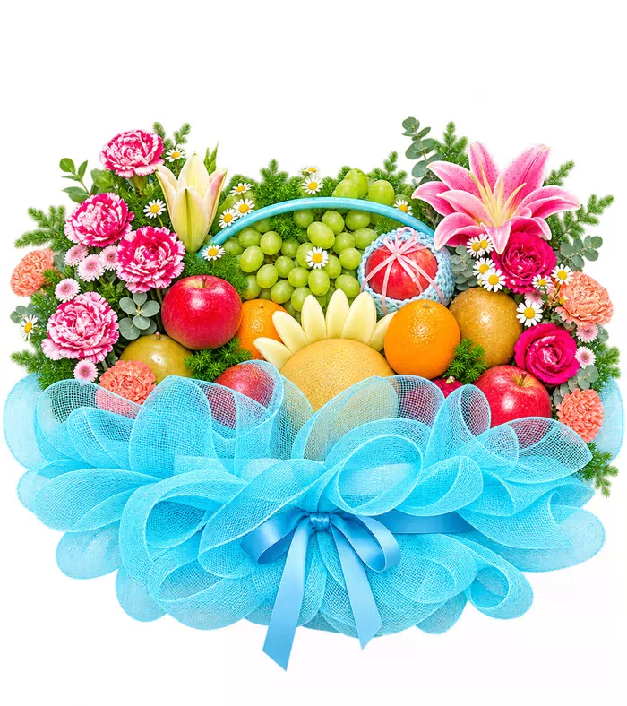 Giỏ trái cây hoa hồng, lưới xanh