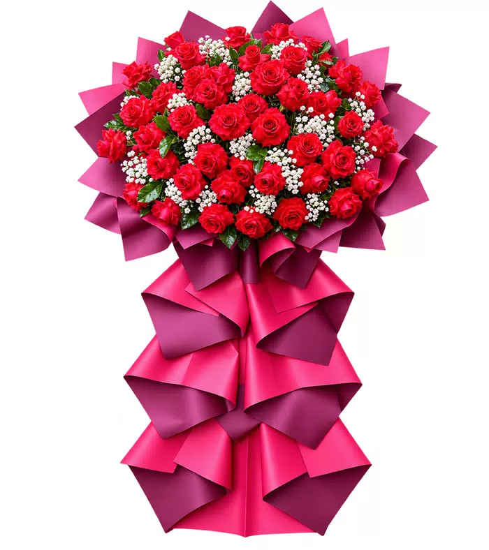 Kệ khai trương hồng đỏ dáng tròn