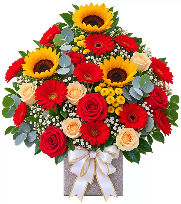 Hộp hoa hướng dương hồng đỏ