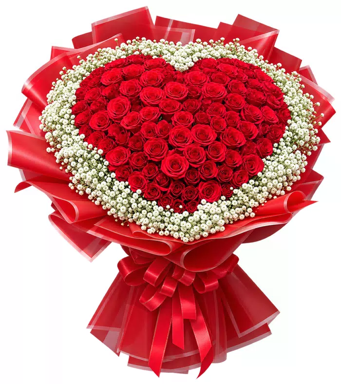 Bó hồng trái tim, giấy đỏ, giấy đỏ và nơ đỏ