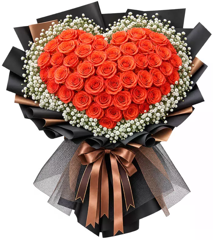 Bó hồng cam đỏ trái tim