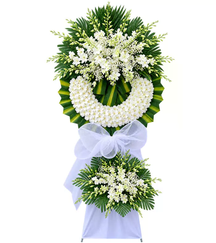 Kệ hoa viếng trắng xanh, vòng viếng tròn