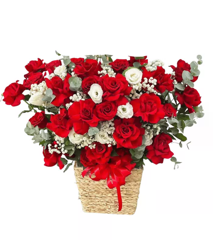 Giỏ hồng đỏ phối hồng trắng