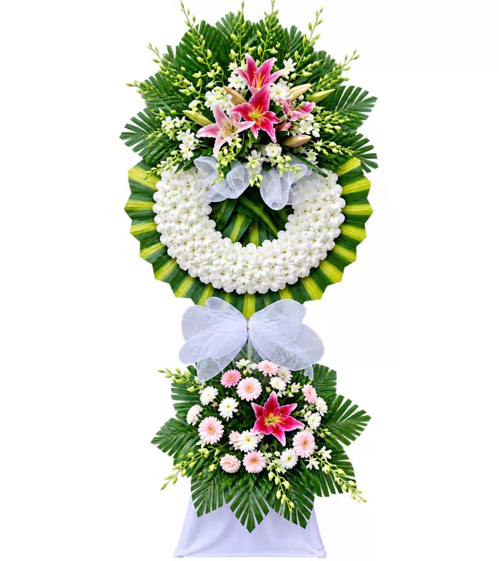 Kệ hoa viếng ly hồng trắng