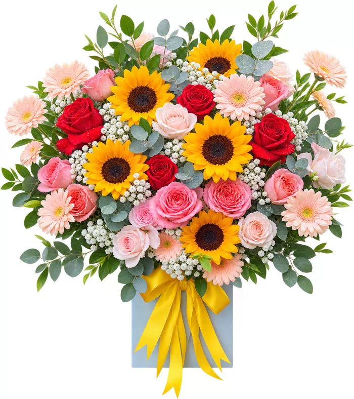 Hộp hoa hướng dương phối đồng tiền