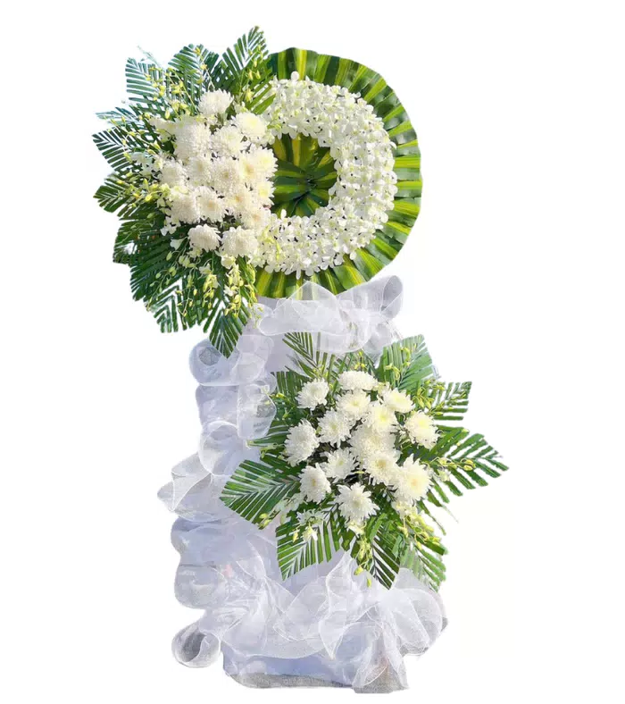 Kệ hoa viếng trắng xanh, hoa cúc trắng