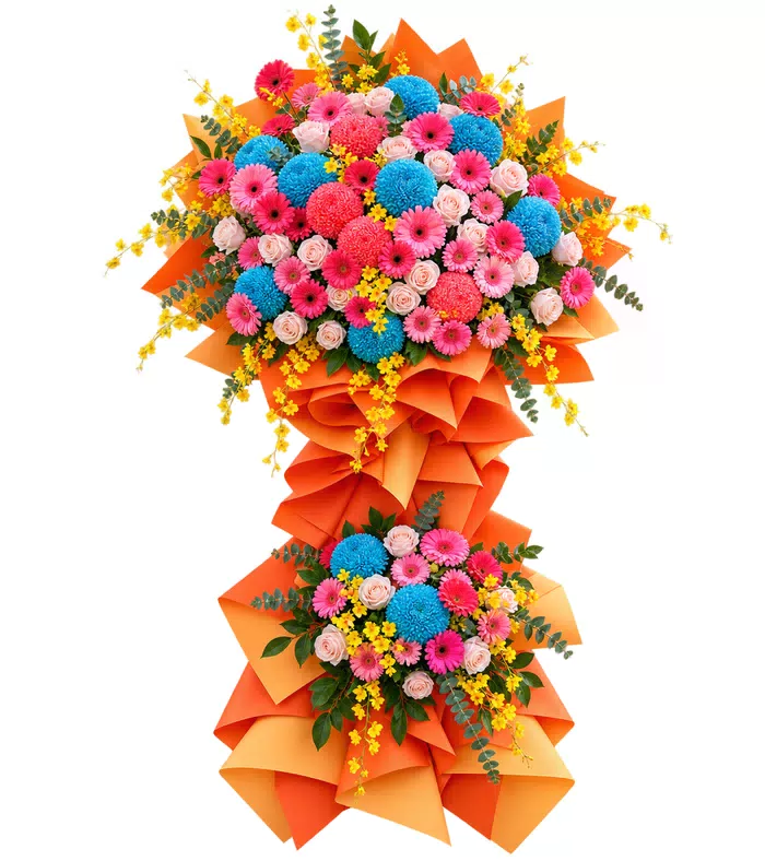 Kệ khai trương xanh hồng hai tầng