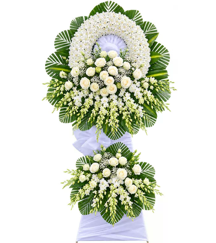 Kệ hoa viếng hồng trắng, vòng viếng phía trên