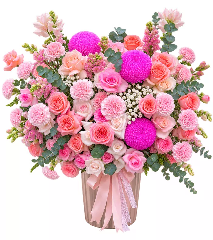 Giỏ hồng phấn phối cúc hồng