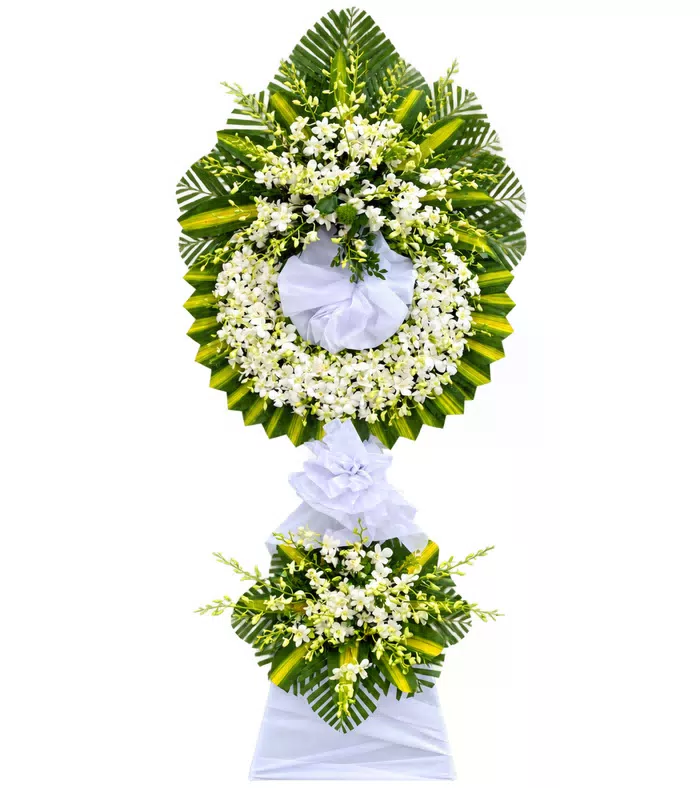 Kệ hoa viếng trắng xanh, vòng viếng tròn