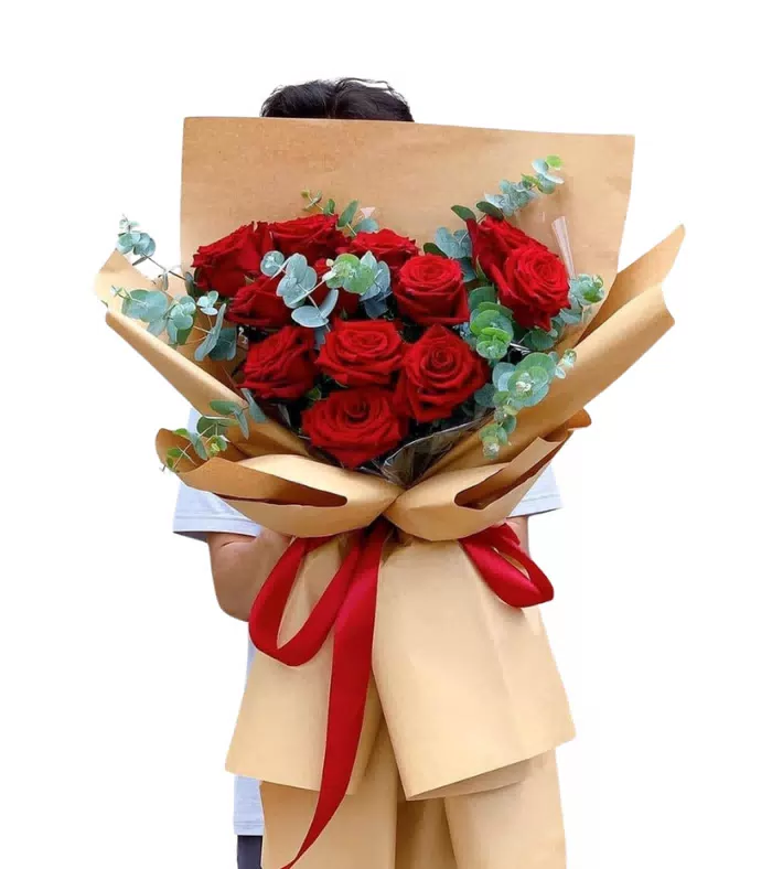 Bó hồng đỏ, giấy kraft