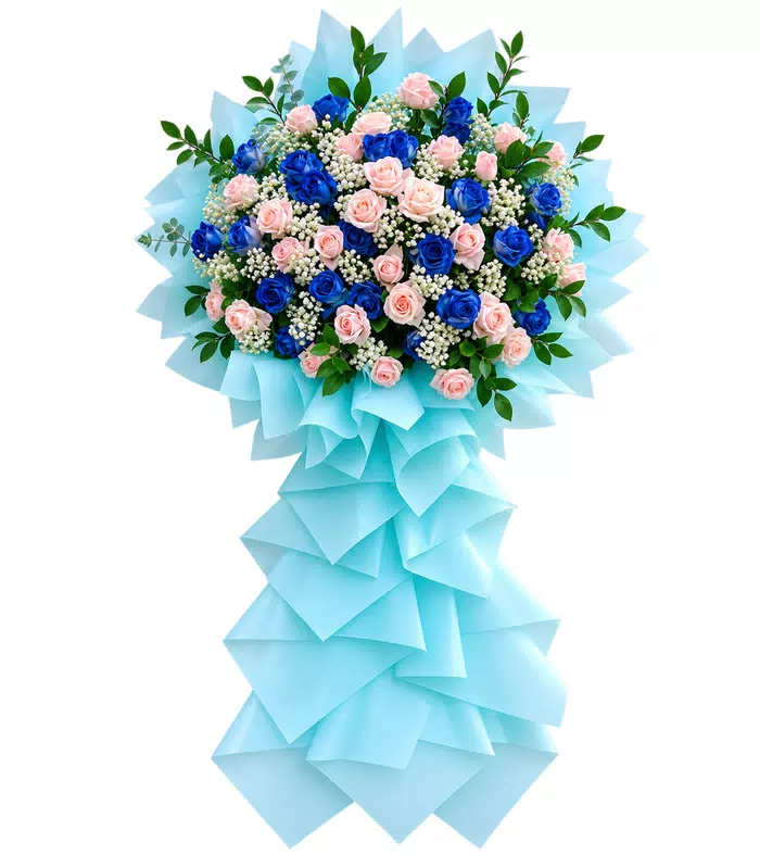 Kệ khai trương xanh hồng phấn, cụm hoa tròn