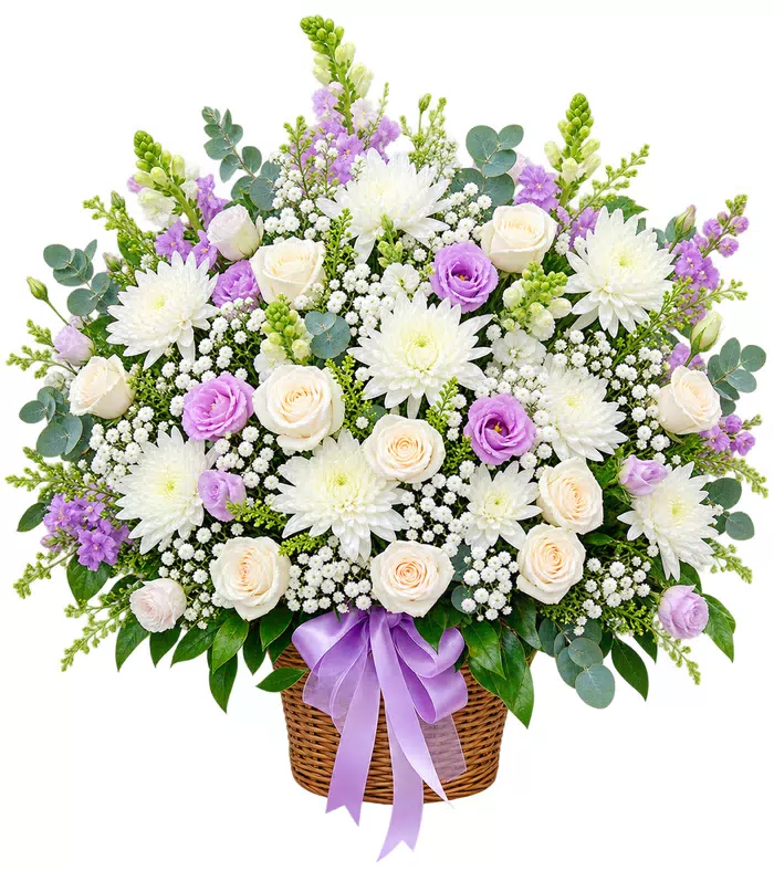Giỏ hoa phân ưu trắng tím