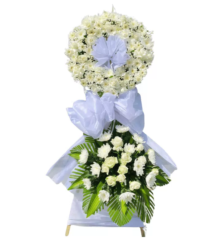 Kệ hoa viếng trắng xanh, hoa hồng trắng