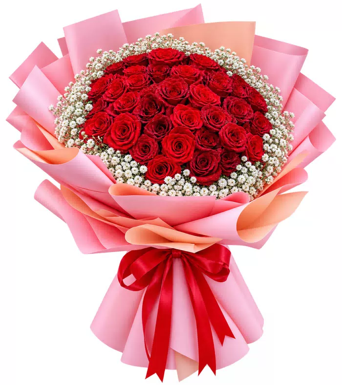 Bó hồng đỏ gói cam hồng