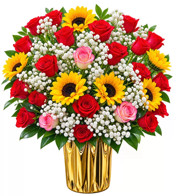 Bình hướng dương phối hồng đỏ