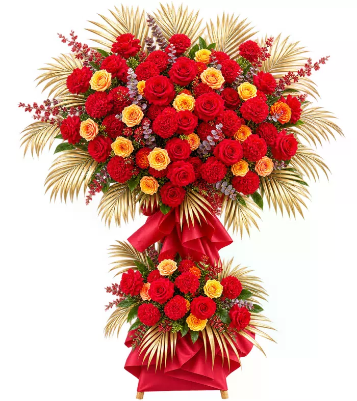 Kệ khai trương đỏ cam lá vàng