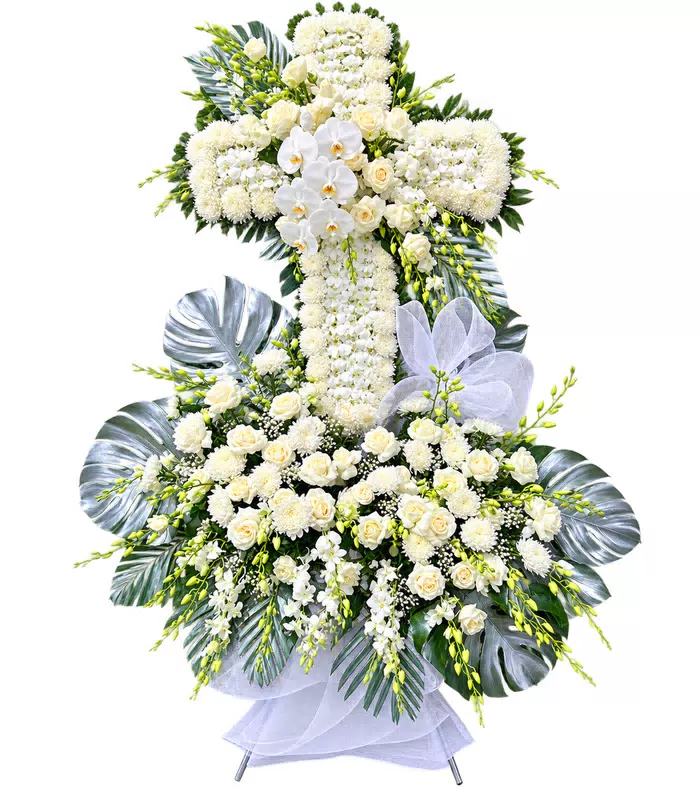 Kệ hoa viếng chữ thập lá bạc