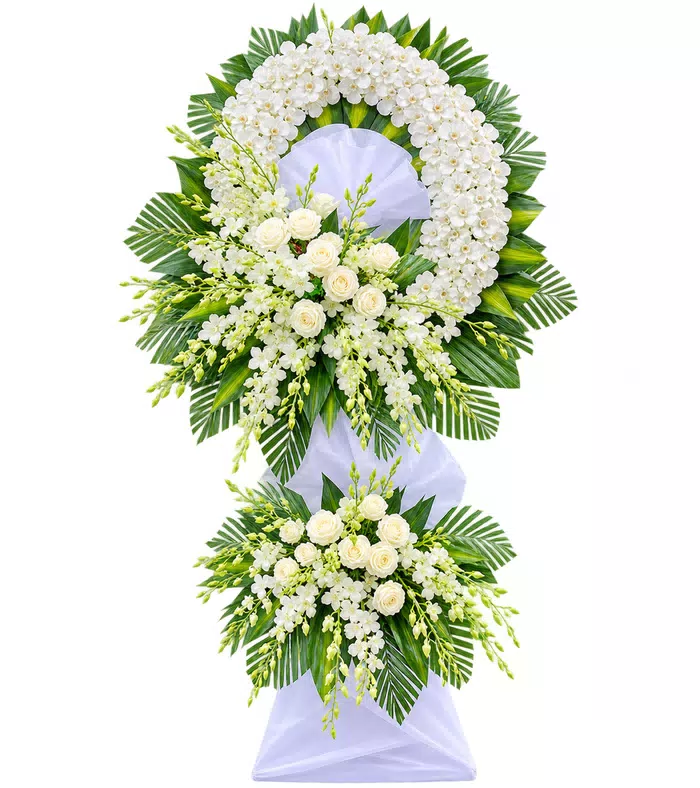 Kệ hoa viếng trắng, hoa rủ và vải trắng