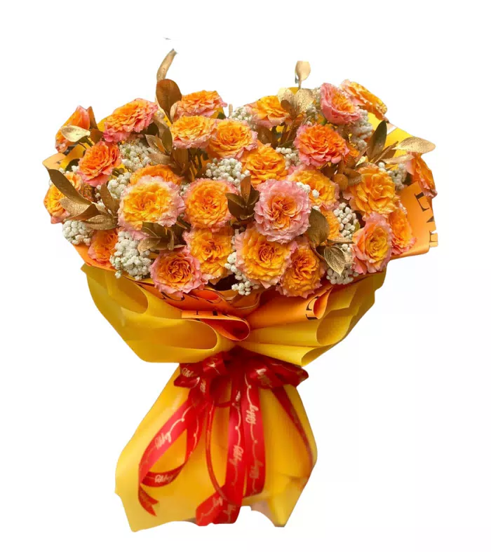 Bó hồng cam gói vàng