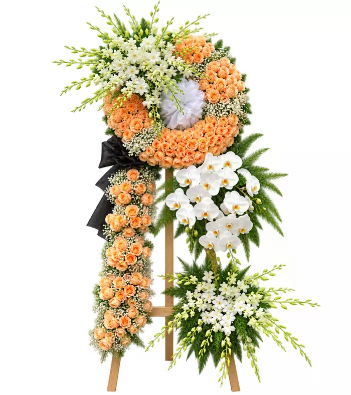Kệ hoa viếng cam lan trắng