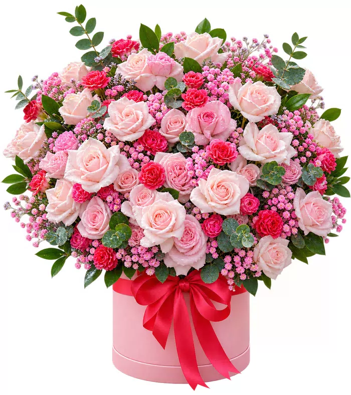 Hộp hồng phấn nơ đỏ