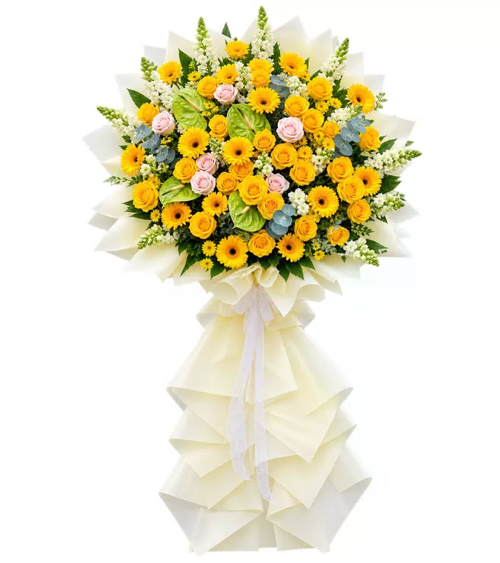 Kệ khai trương hướng dương hồng phấn, giấy xếp kem