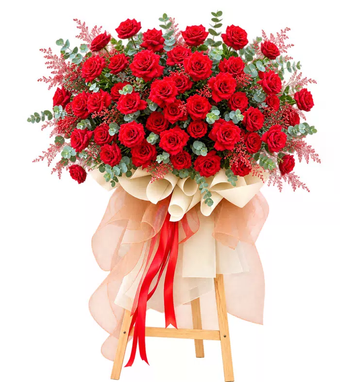 Kệ khai trương hồng đỏ dáng ngang